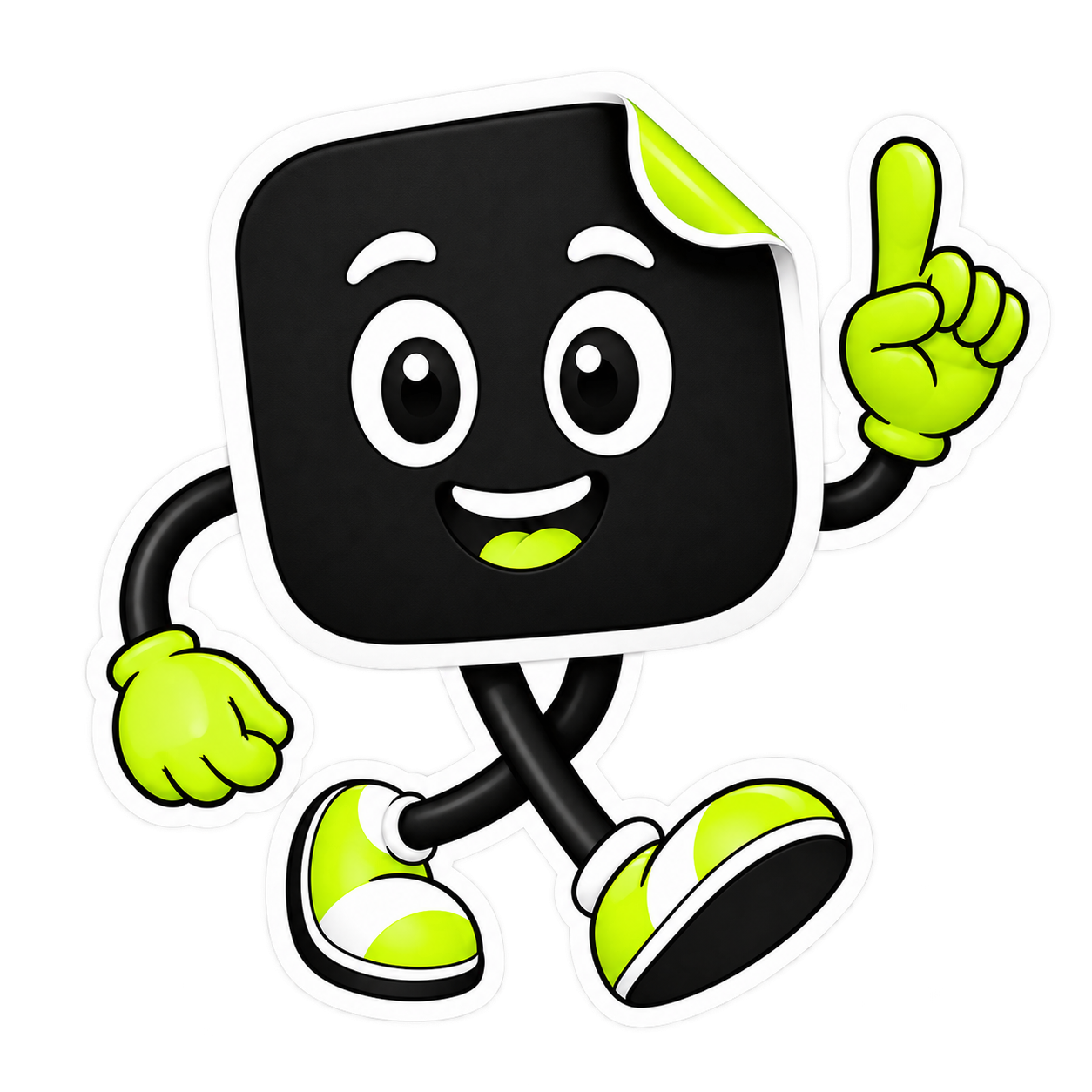 Mascote Stickify apontando para cima